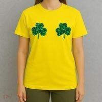Four Leaf Clover Boobs Lucky St Patricks Day T-Shirt thumb 4