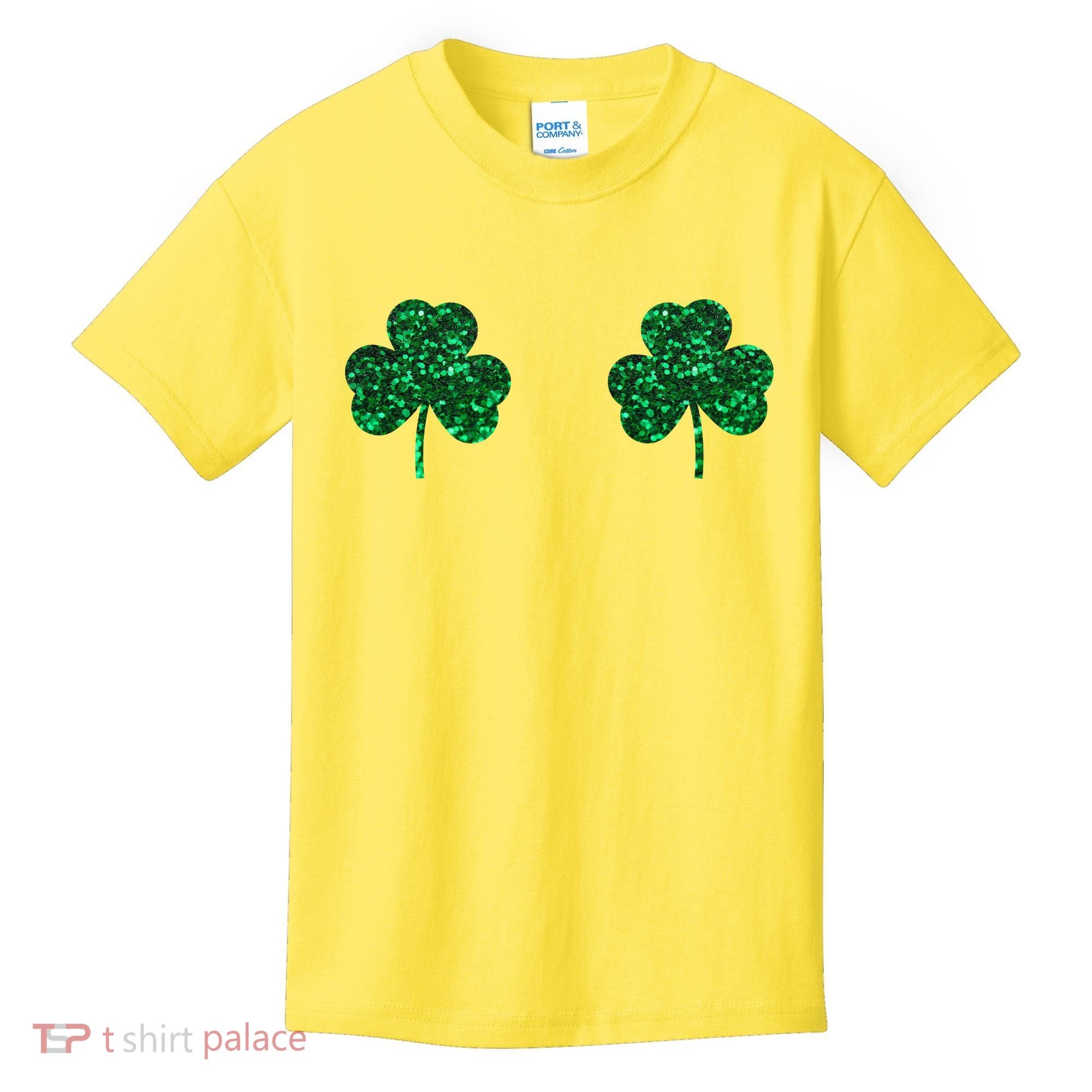 Four Leaf Clover Boobs Lucky St Patricks Day Kids T-Shirt