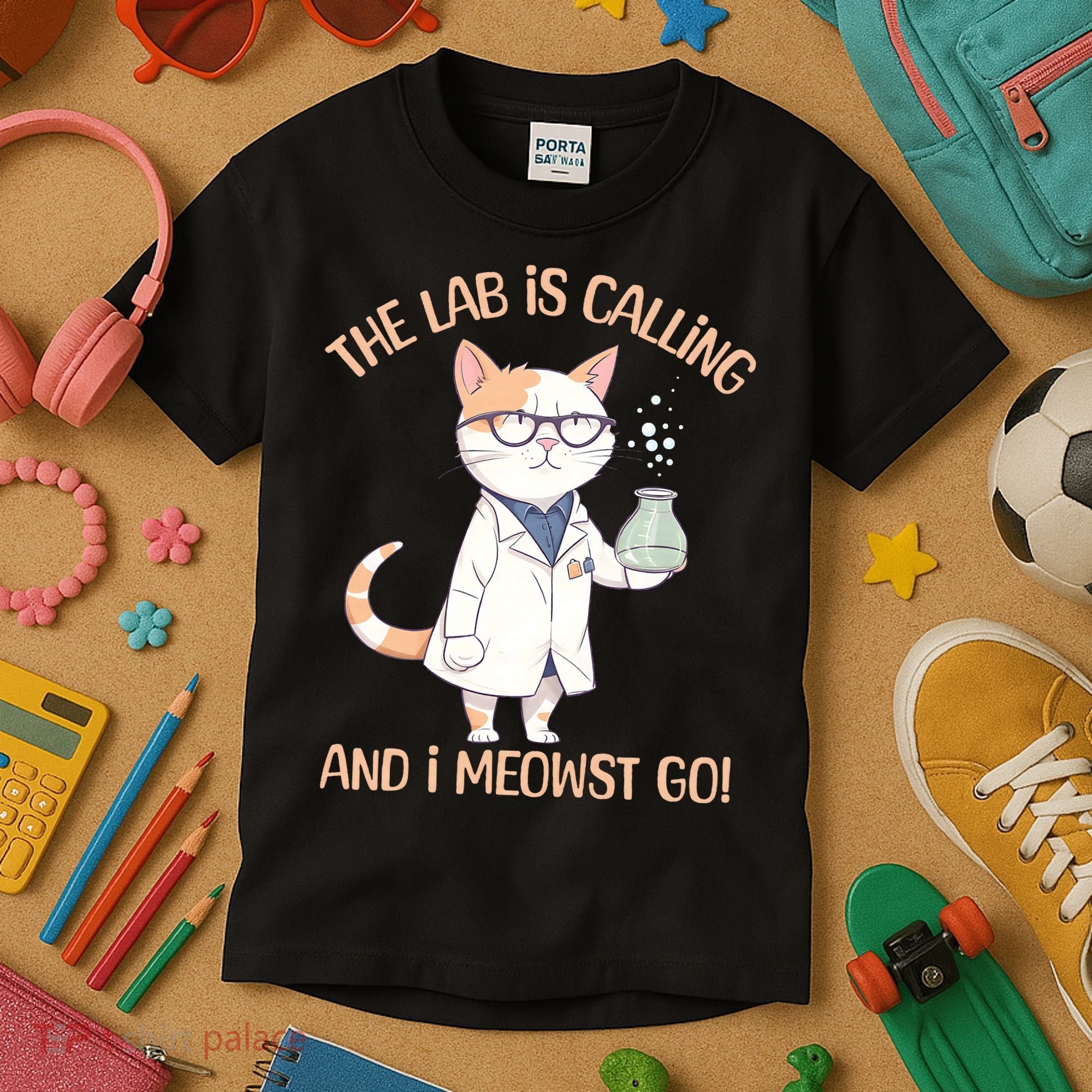 Funny Lab Cat Laboratory Chemistry Kids T-Shirt