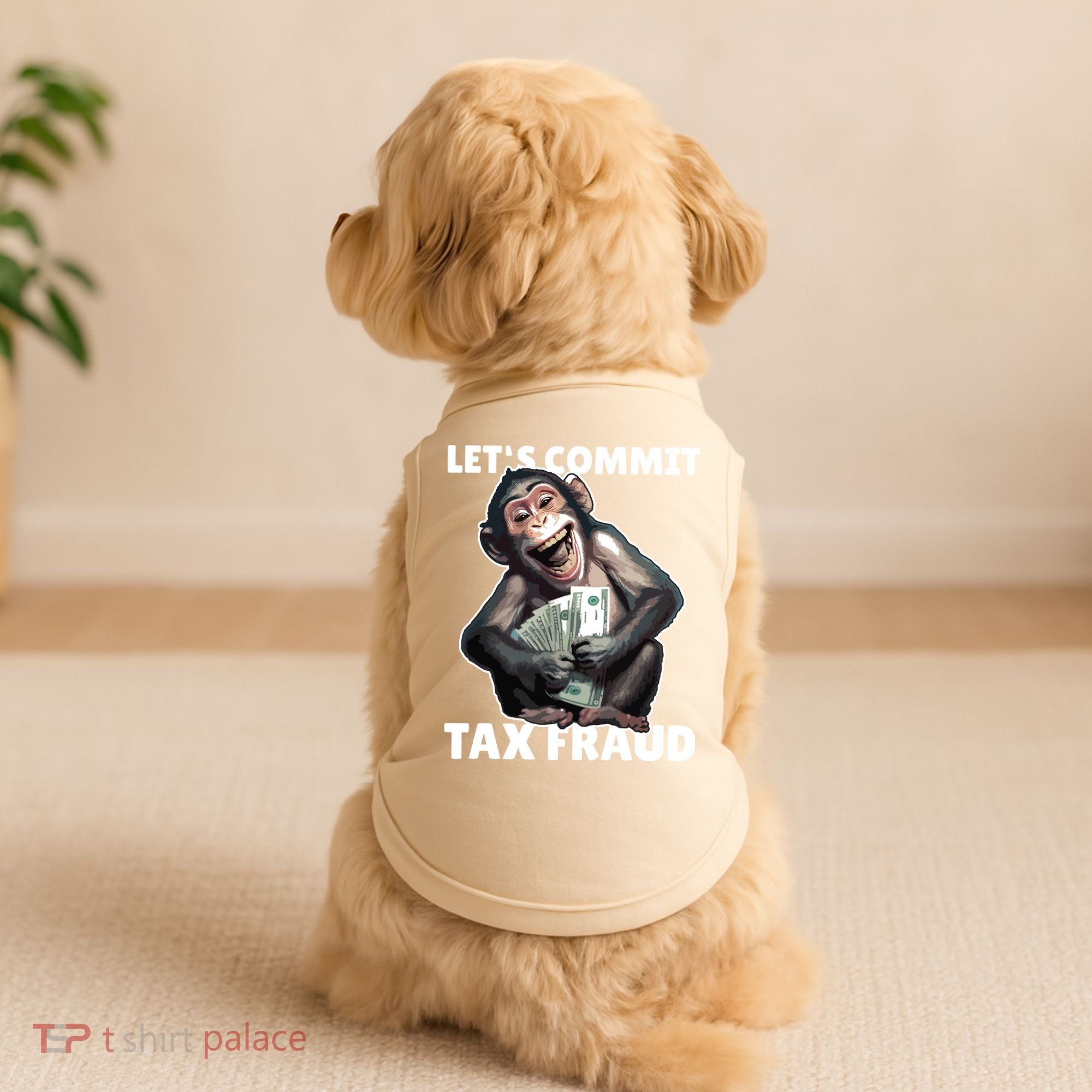 Funny Lets Commit Tax Fraud Monkey Outfit Tax Day Sayings Doggie Tank