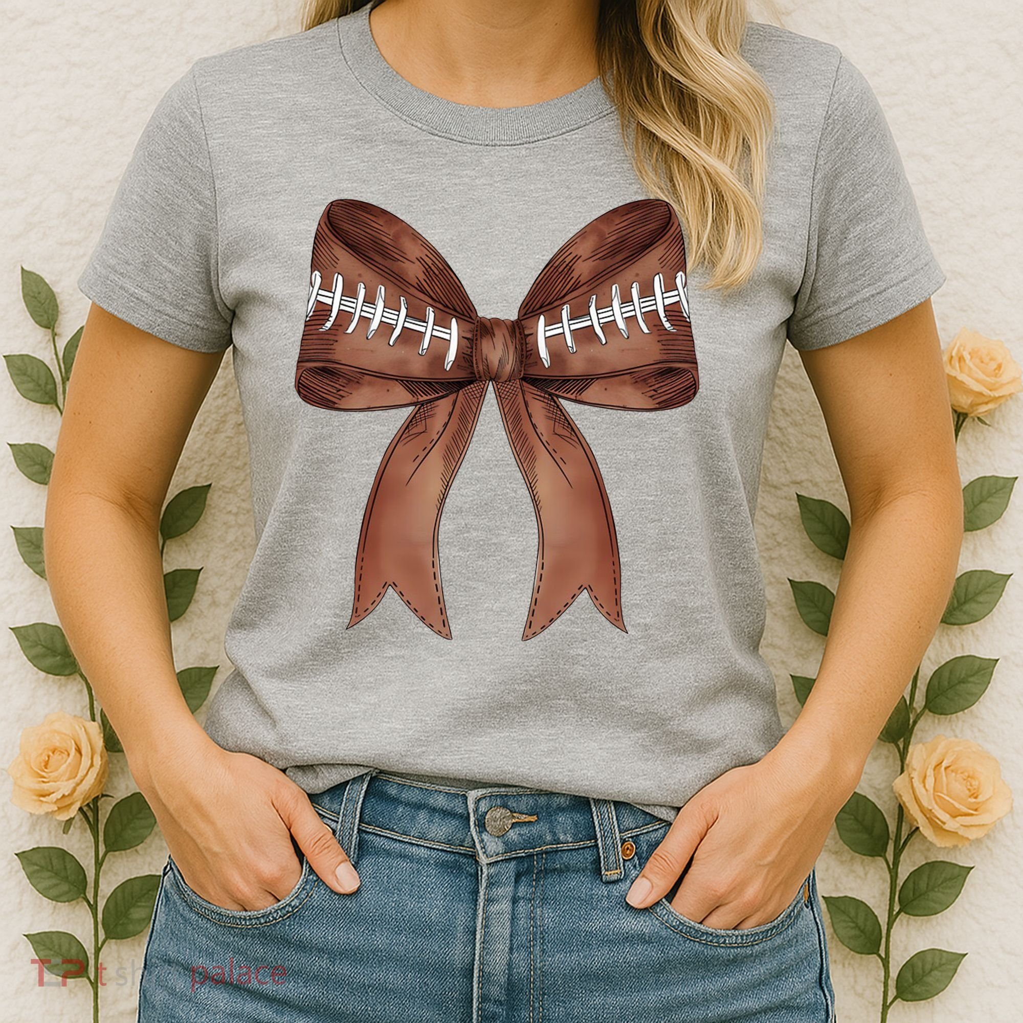 Football Lover Cute Bow Fall Women's T-Shirt
