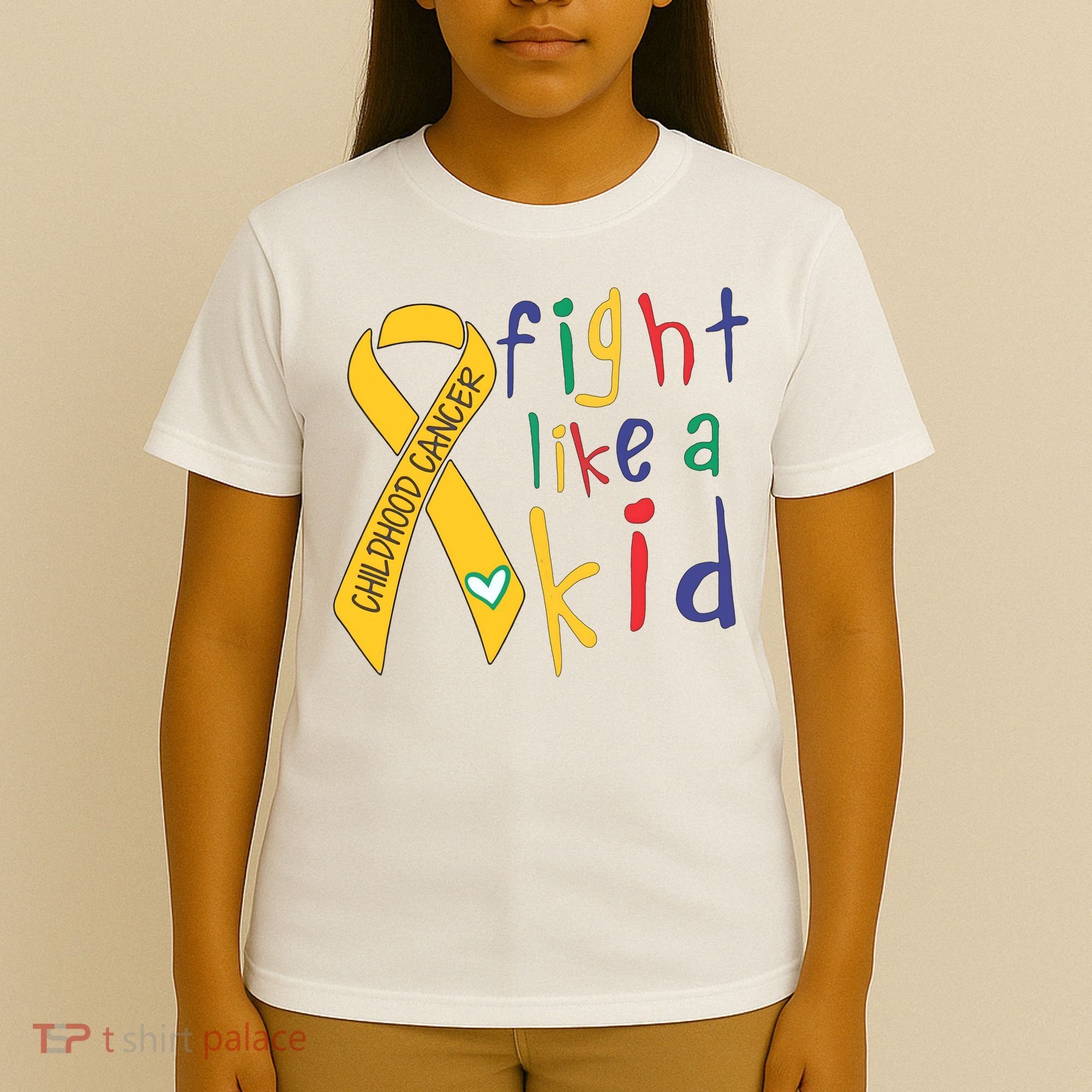 Fight Like Childhood Cancer Awareness Month Gold Ribbon T-Shirt