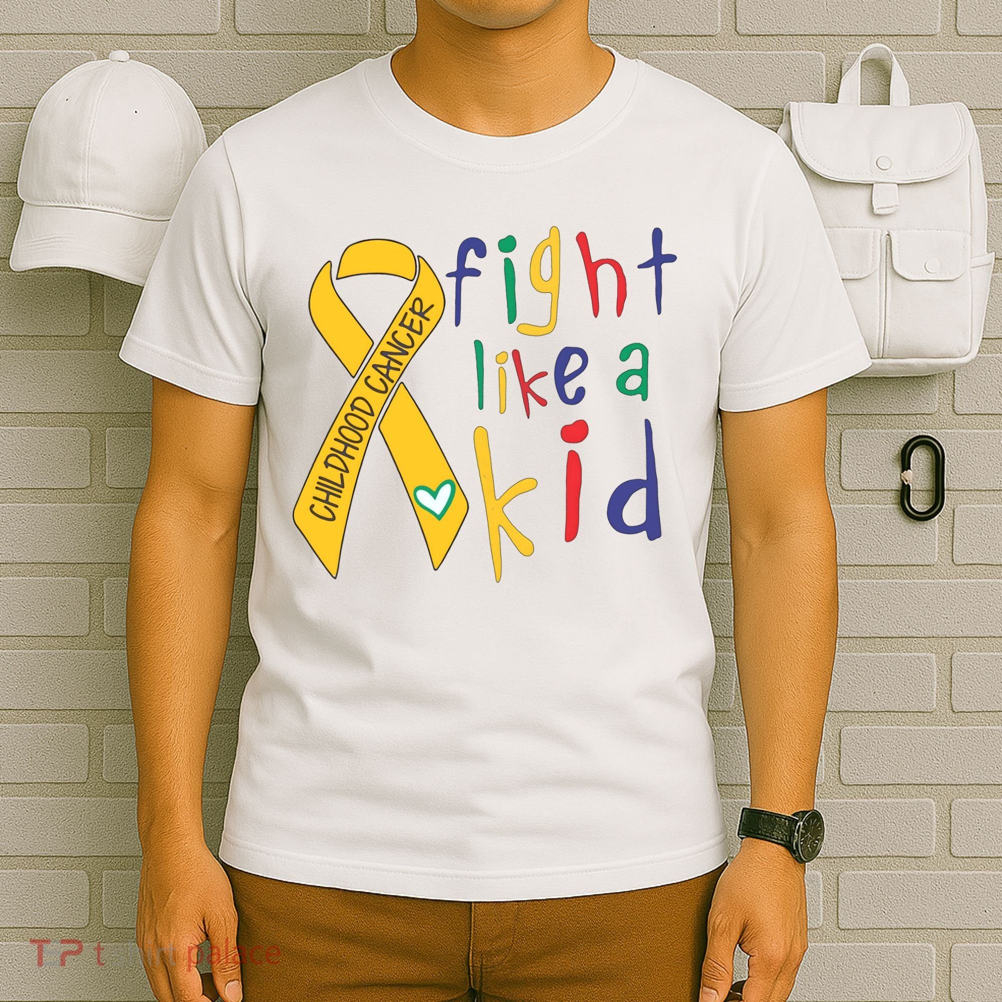 Fight Like Childhood Cancer Awareness Month Gold Ribbon T-Shirt