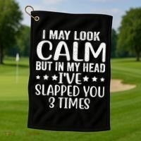 Funny Look Calm But In My Head Ive Slapped You 3 Times Golf Towel thumb 1
