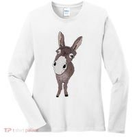 Funny Looking Donkey Gift Idea For Cute Donkeys Horses Women's Long Sleeve Shirt thumb 0