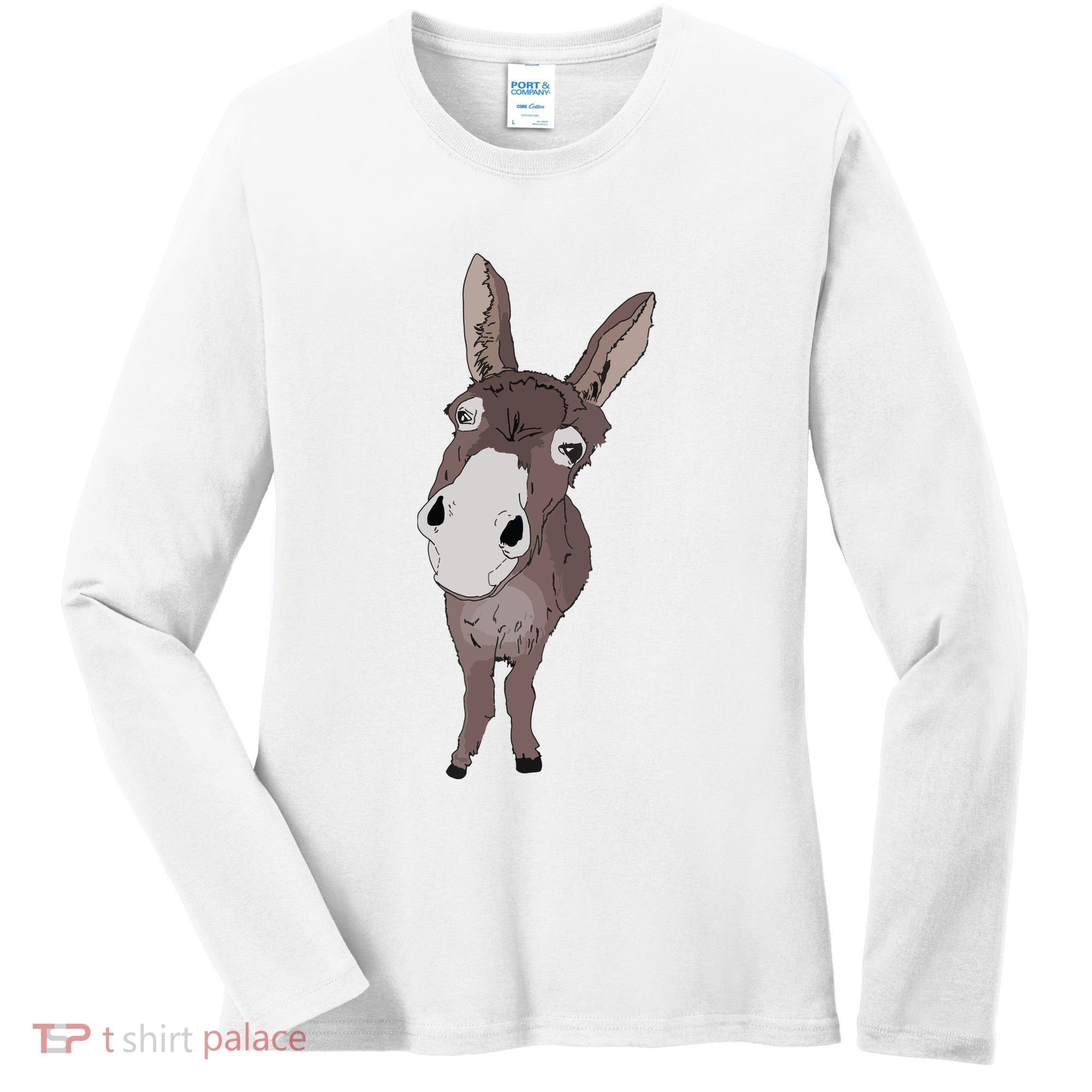 Funny Looking Donkey Gift Idea For Cute Donkeys Horses Women's Long Sleeve Shirt