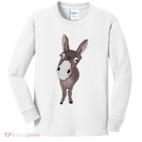 Funny Looking Donkey Gift Idea For Cute Donkeys Horses Kids Long Sleeve Shirt thumb 0