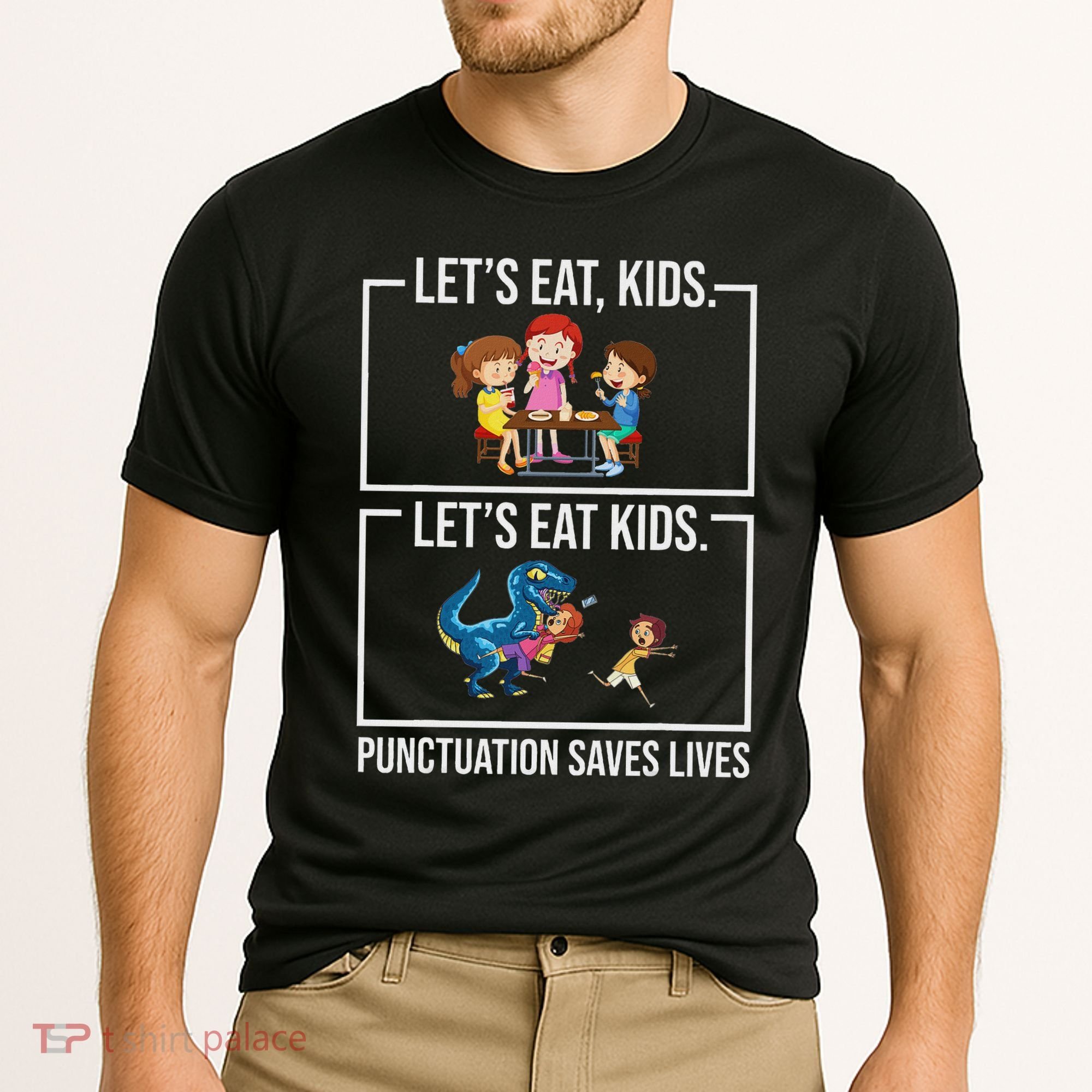Funny Let's Eat Kids Punctuation Saves Lives Grammar Cooling Performance Crew T-Shirt