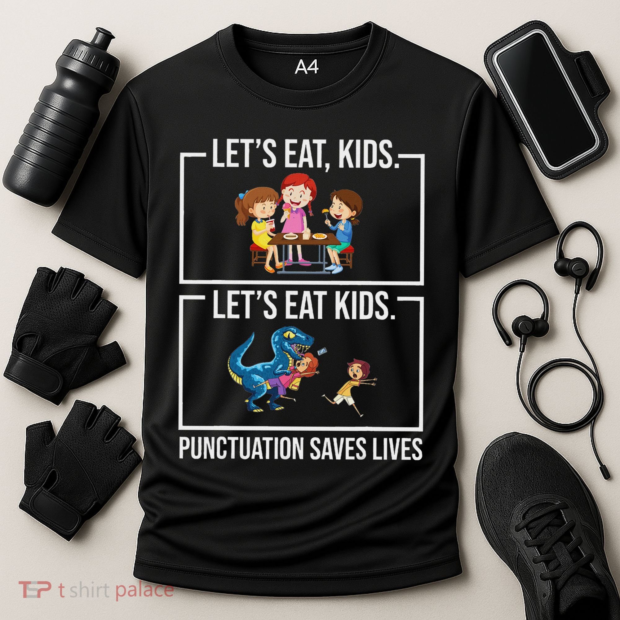 Funny Let's Eat Kids Punctuation Saves Lives Grammar Cooling Performance Crew T-Shirt