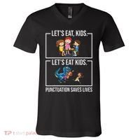 Funny Let's Eat Kids Punctuation Saves Lives Grammar V-Neck T-Shirt thumb 0