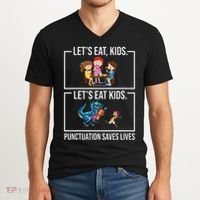 Funny Let's Eat Kids Punctuation Saves Lives Grammar V-Neck T-Shirt thumb 2