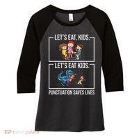 Funny Let's Eat Kids Punctuation Saves Lives Grammar Women's Tri-Blend 3/4-Sleeve Raglan Shirt thumb 0