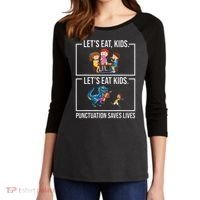 Funny Let's Eat Kids Punctuation Saves Lives Grammar Women's Tri-Blend 3/4-Sleeve Raglan Shirt thumb 2