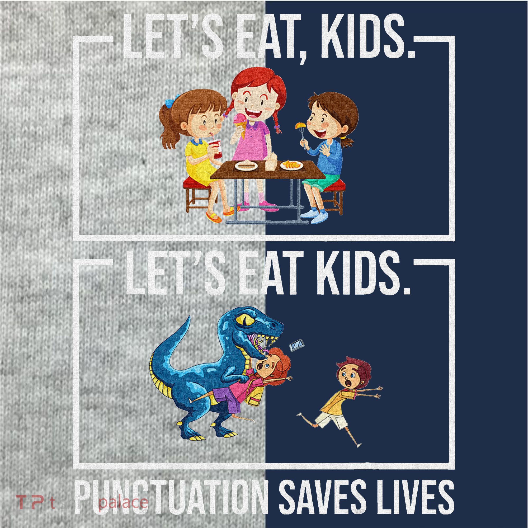 Funny Let's Eat Kids Punctuation Saves Lives Grammar Kids Colorblock Raglan Jersey