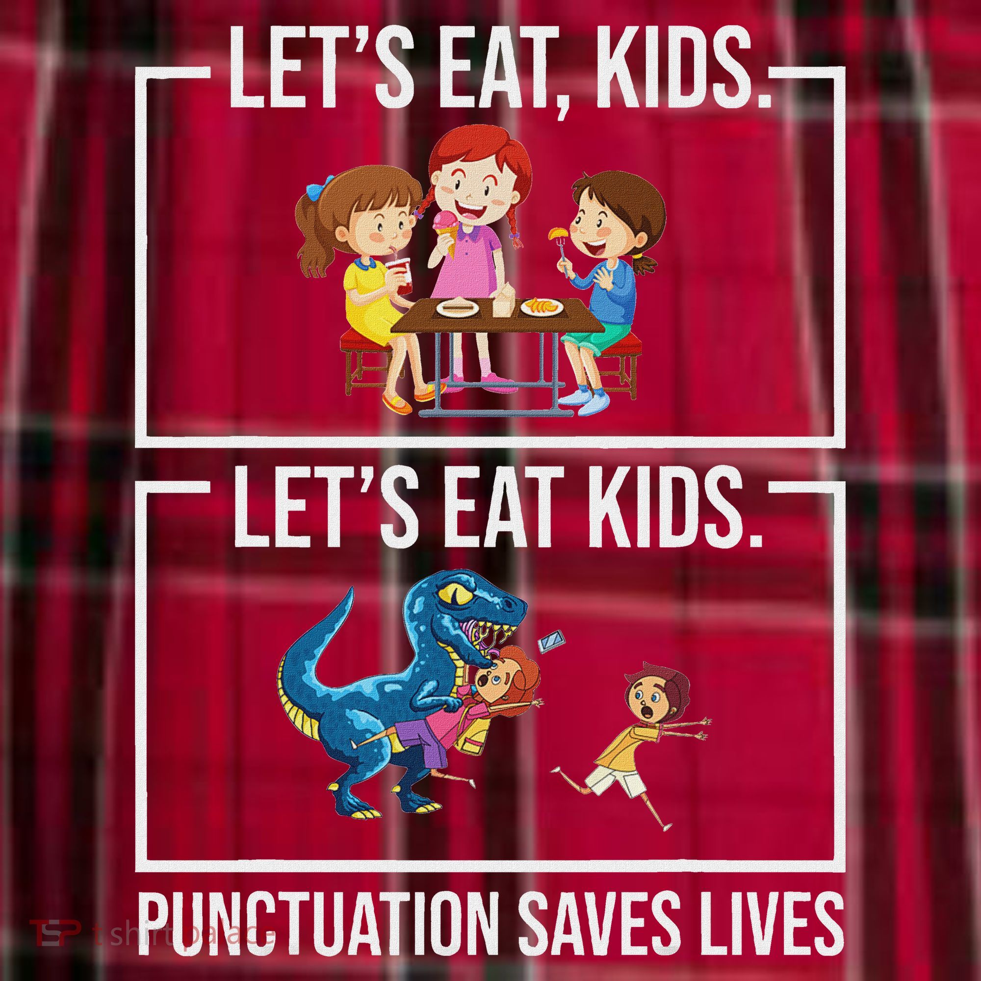 Funny Let's Eat Kids Punctuation Saves Lives Grammar Men's Flannel Plaid Pajama Pants