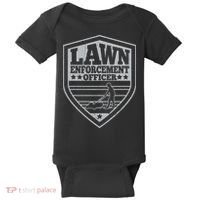 Funny Lawn Enforcement Officer Dad Lawn Mowing Baby Bodysuit thumb 0