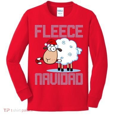 Fleece Navidad Sheep Lamb Ugly Christmas Sweater Design Kids Long Sleeve Shirt