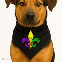 Fleur De Lis Retro Mardi Gras New Orleans Logo USA-Made Doggie Bandana thumb 1
