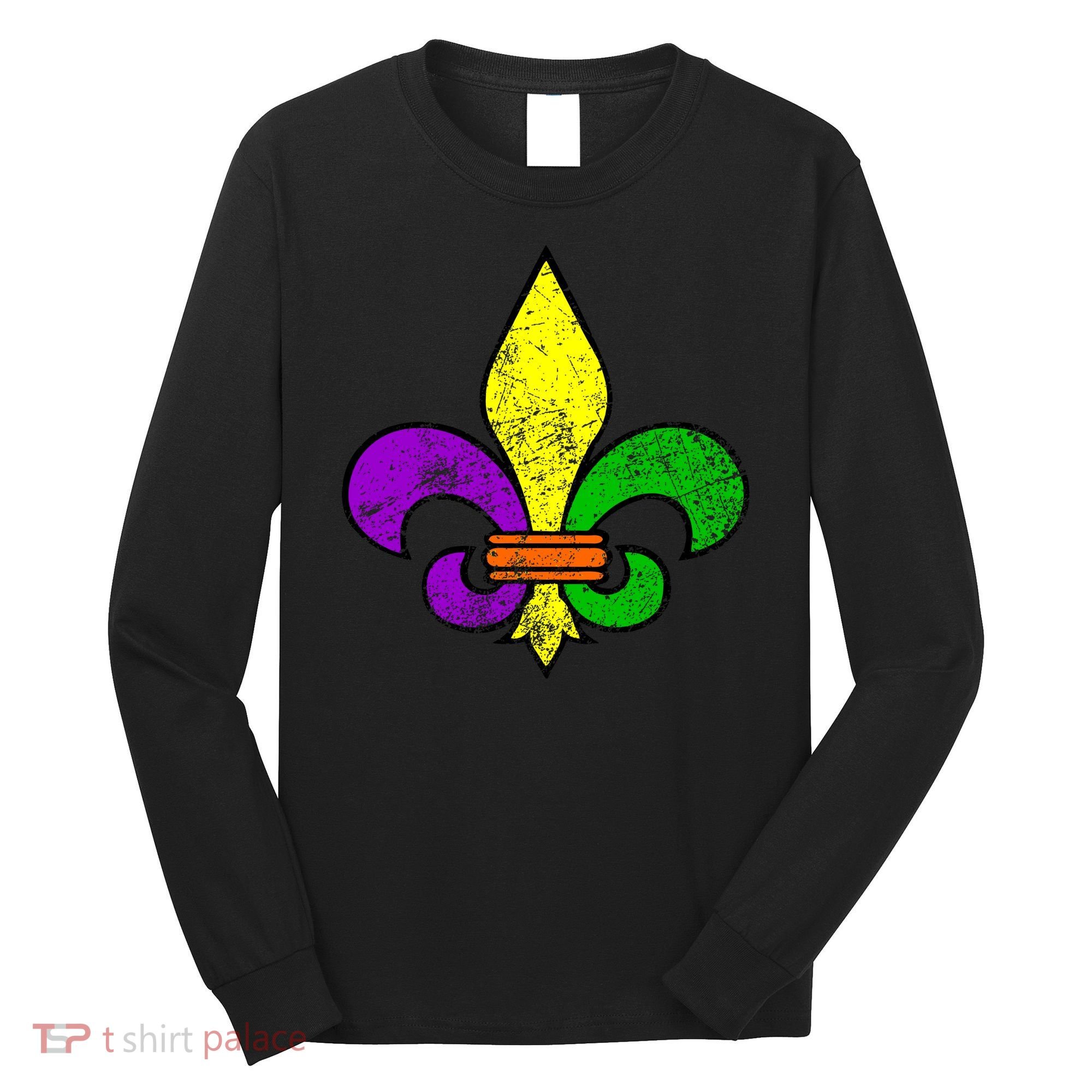 Fleur De Lis Retro Mardi Gras New Orleans Logo Long Sleeve Shirt