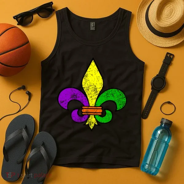 Fleur De Lis Retro Mardi Gras New Orleans Logo Tank Top