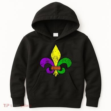 Fleur De Lis Retro Mardi Gras New Orleans Logo Kids Hoodie