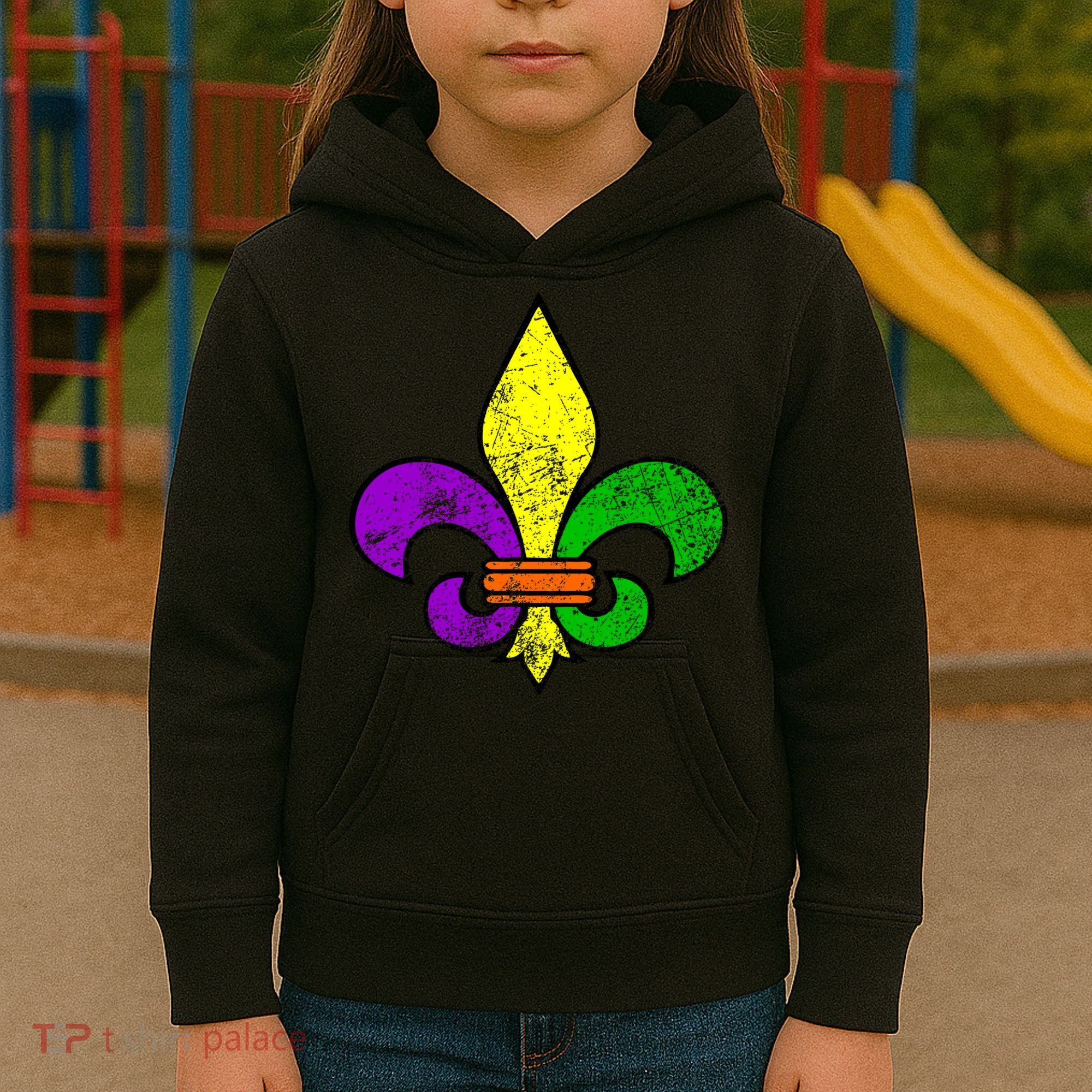 Fleur De Lis Retro Mardi Gras New Orleans Logo Kids Hoodie