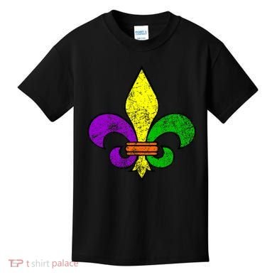 Fleur De Lis Retro Mardi Gras New Orleans Logo Kids T-Shirt