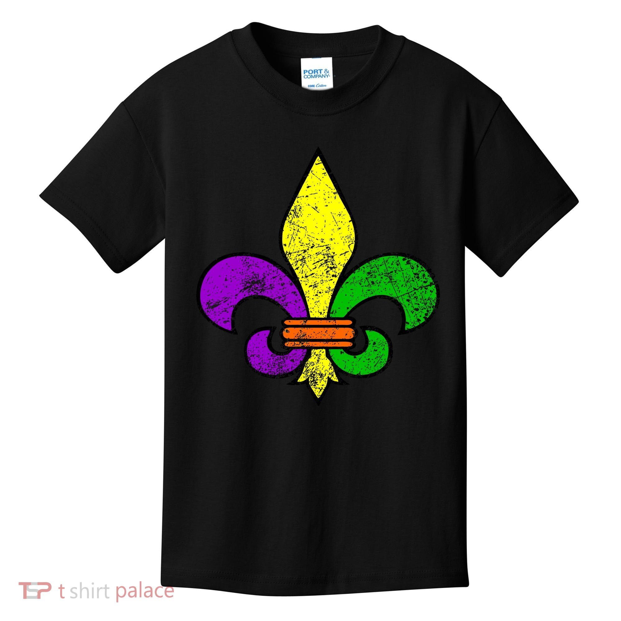 Fleur De Lis Retro Mardi Gras New Orleans Logo Kids T-Shirt