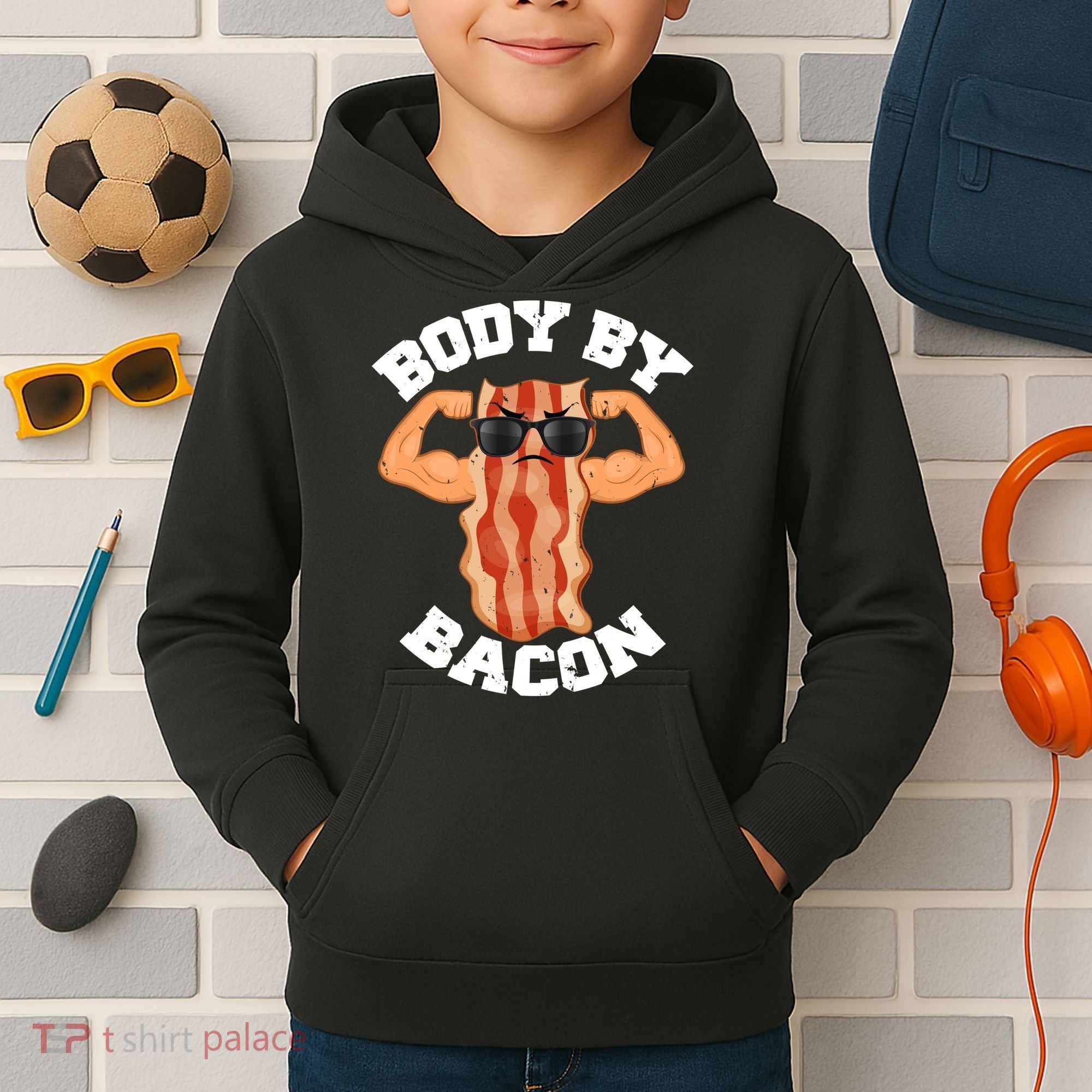 Flexing Body by Bacon Kids Hoodie