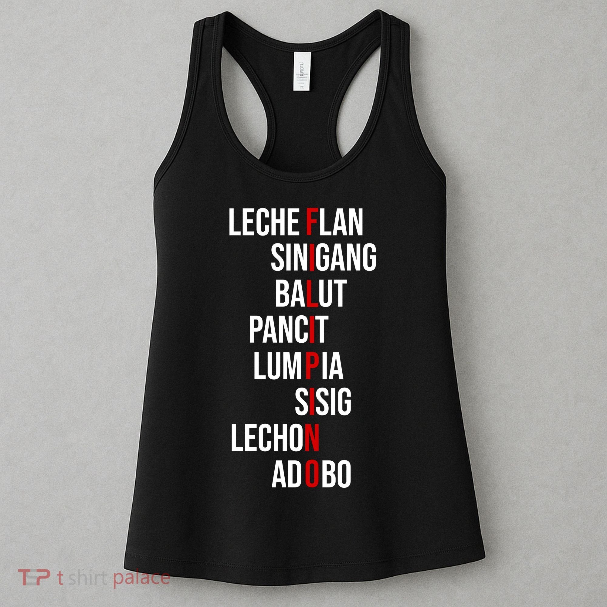 Filipino Lech Flan Sinigang Balut Pancit Lumpia Sisig Lechon Adobo Women's Tank Top