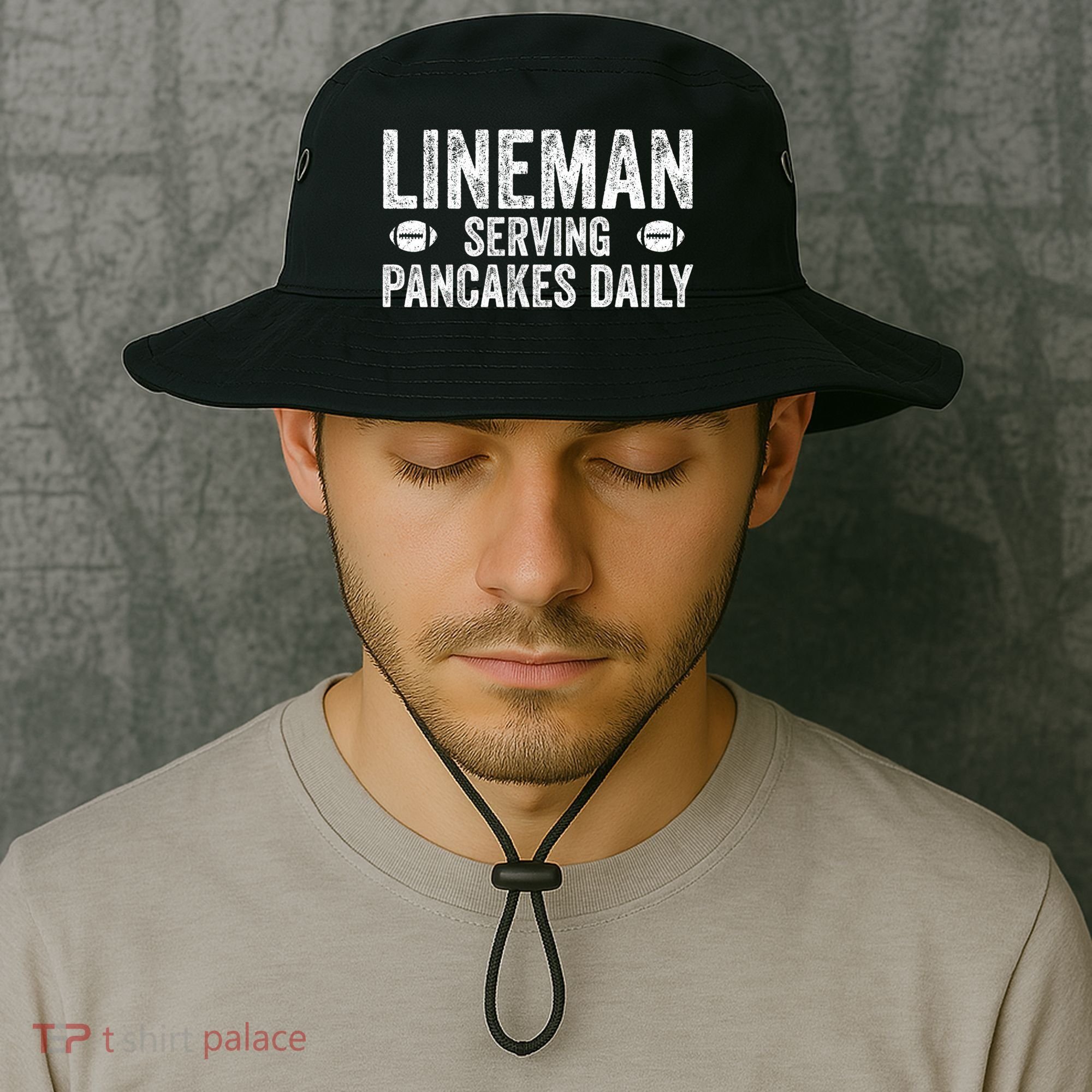 Football Lineman Funny Gift Serving Pancakes Daily Bucket Hat