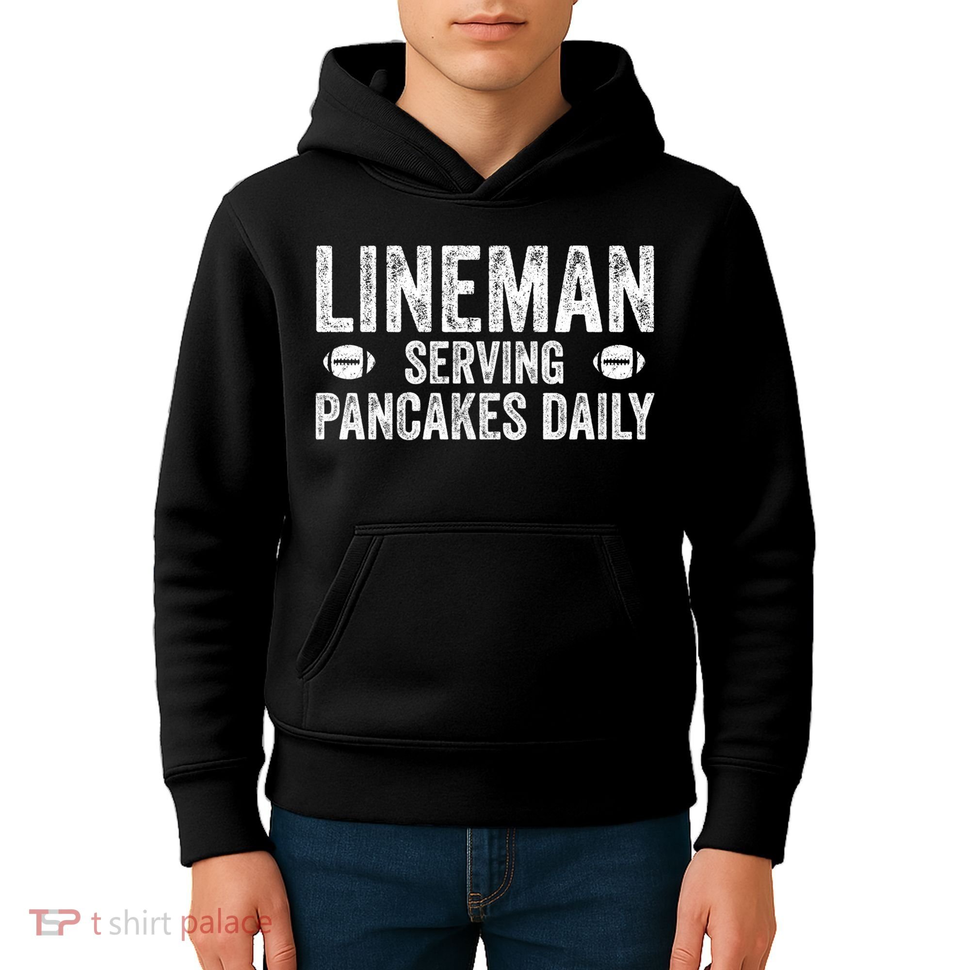 Football Lineman Funny Gift Serving Pancakes Daily Kids Hoodie