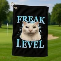 Freak Level Funny Cat Meme Certified Freak Humor Sarcastic Golf Towel thumb 1