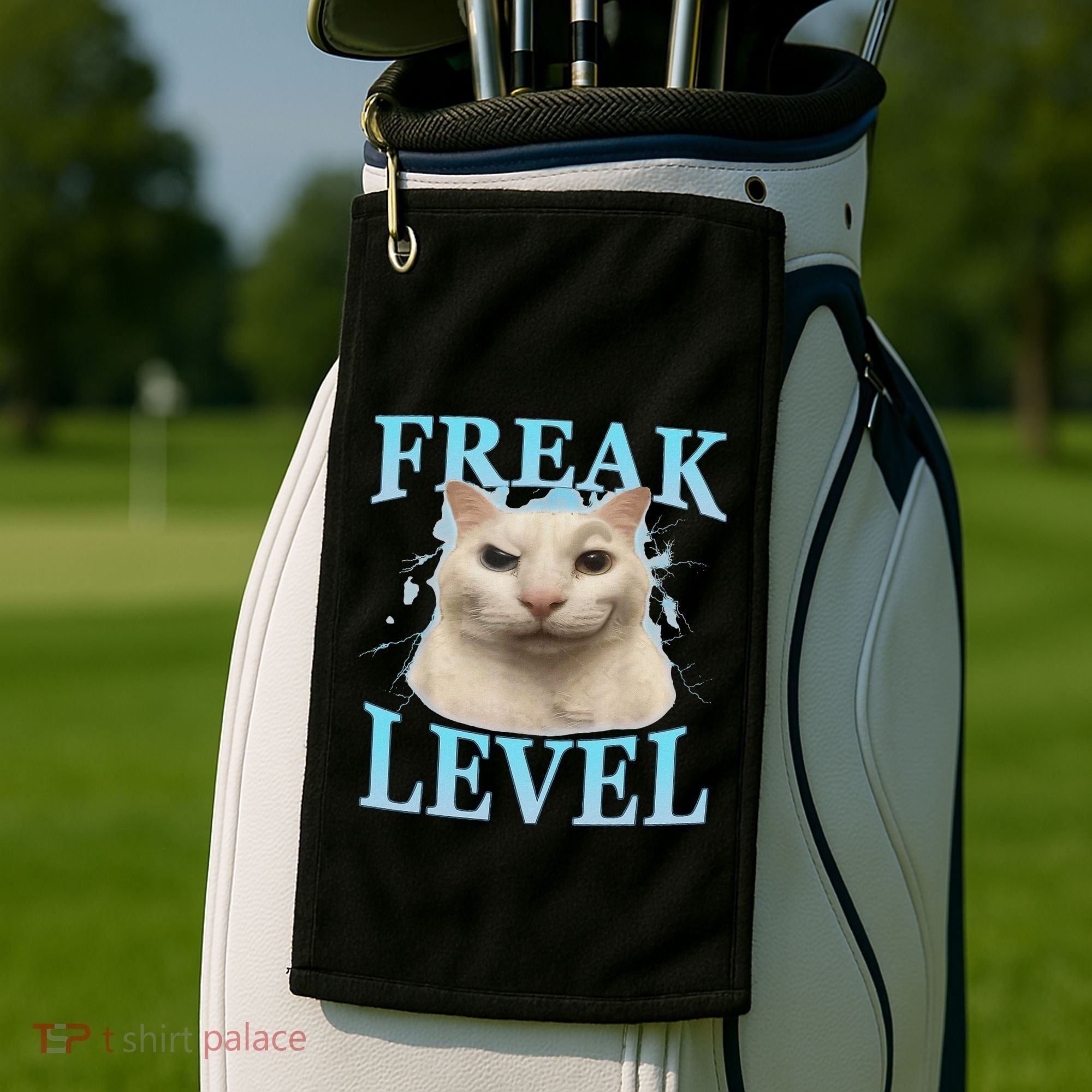 Freak Level Funny Cat Meme Certified Freak Humor Sarcastic Golf Towel
