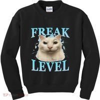 Freak Level Funny Cat Meme Certified Freak Humor Sarcastic Kids Sweatshirt thumb 0