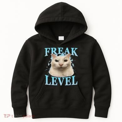 Freak Level Funny Cat Meme Certified Freak Humor Sarcastic Kids Hoodie
