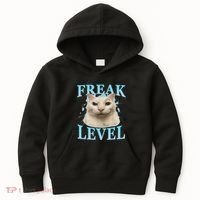 Freak Level Funny Cat Meme Certified Freak Humor Sarcastic Kids Hoodie thumb 0