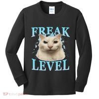 Freak Level Funny Cat Meme Certified Freak Humor Sarcastic Kids Long Sleeve Shirt thumb 0