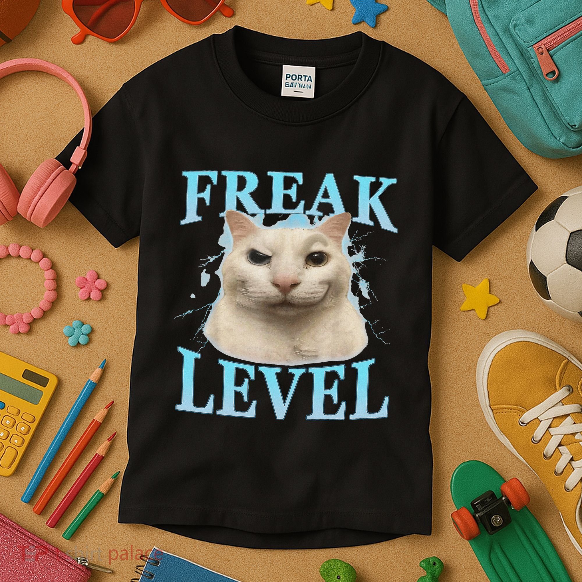 Freak Level Funny Cat Meme Certified Freak Humor Sarcastic Kids T-Shirt
