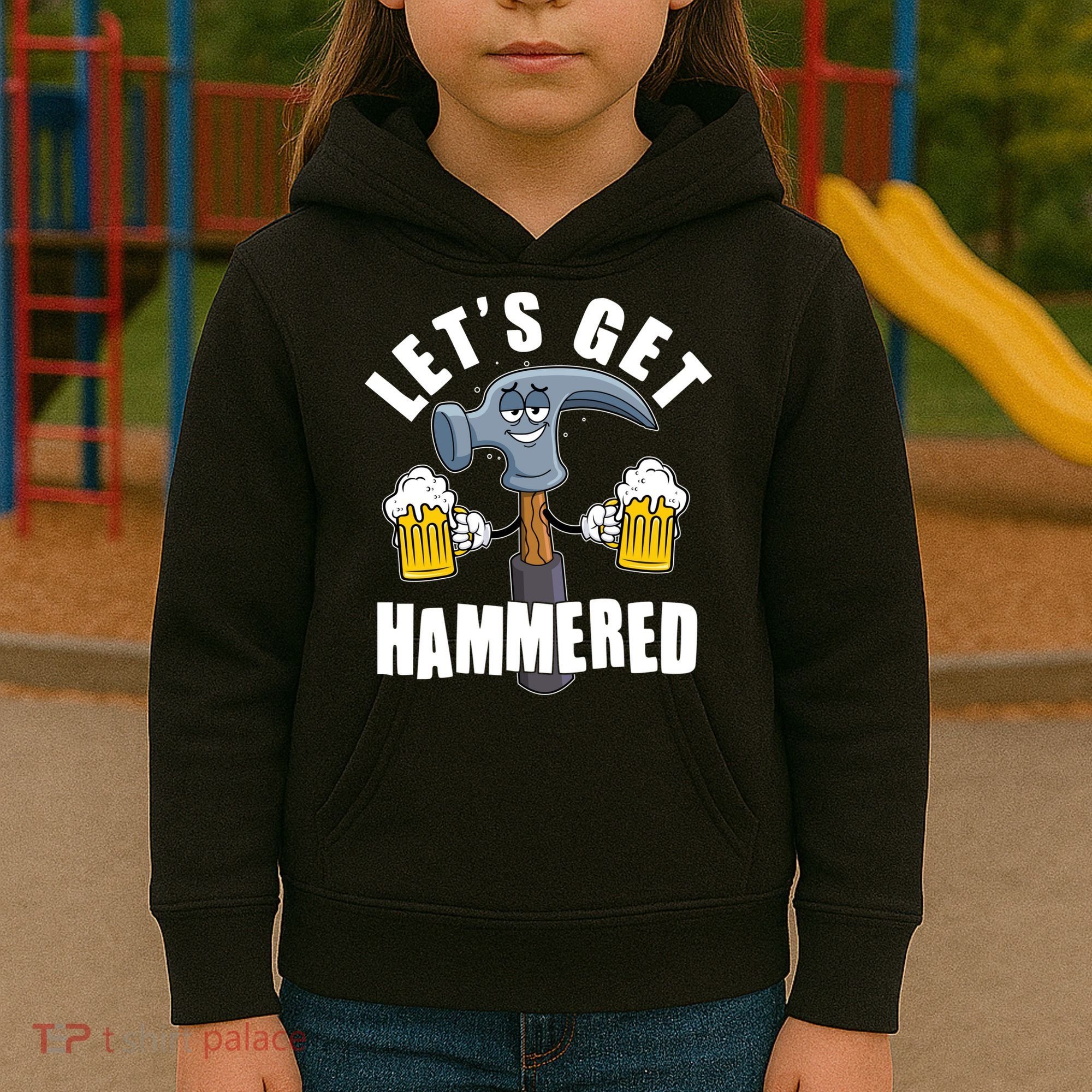 Funny Lets Get Hammered Drunk Hammer Beer Lover Kids Hoodie