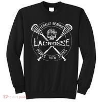 Funny Lacrosse Gift Legally Beating People With Sticks Sweatshirt thumb 0