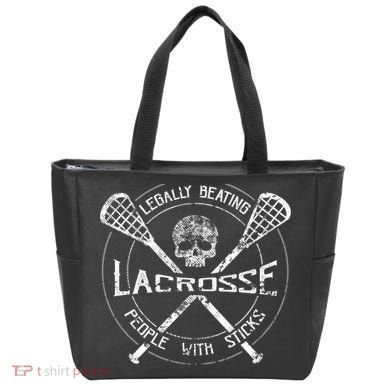 Funny Lacrosse Gift Legally Beating People With Sticks Tote Bag