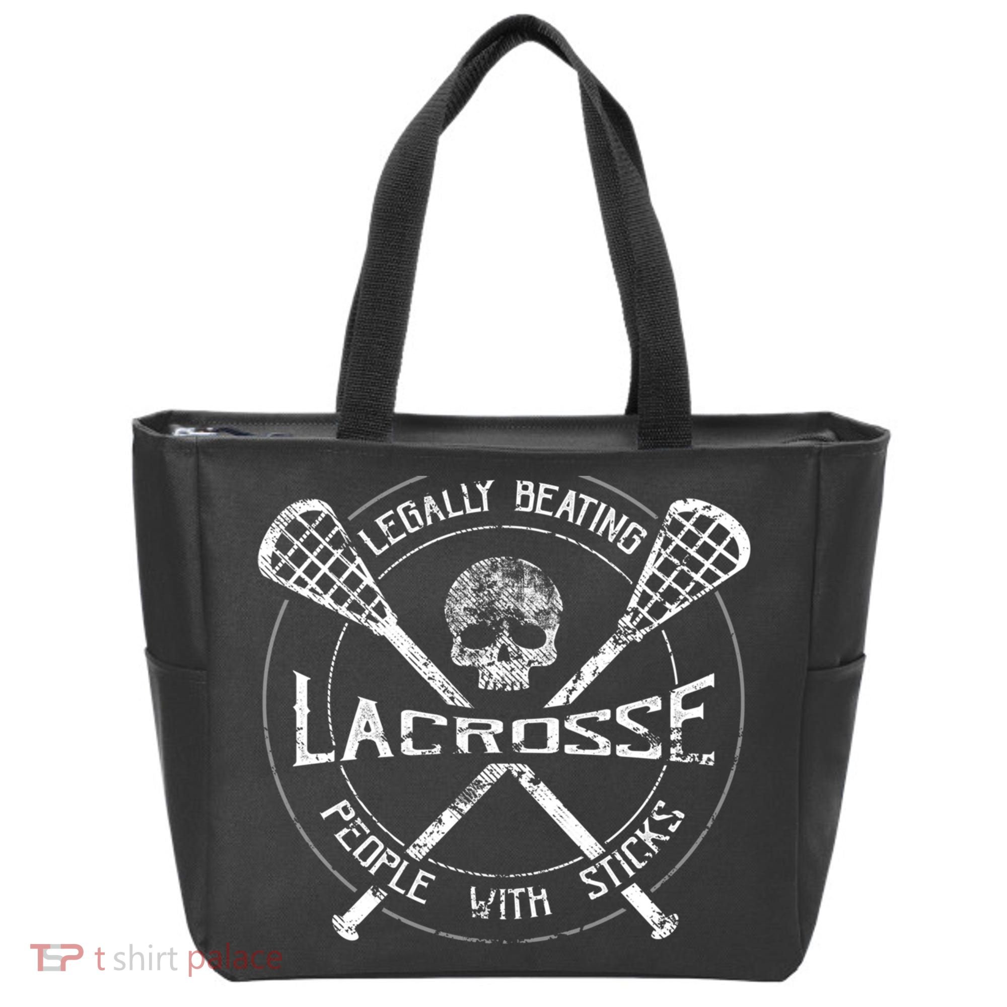 Funny Lacrosse Gift Legally Beating People With Sticks Tote Bag