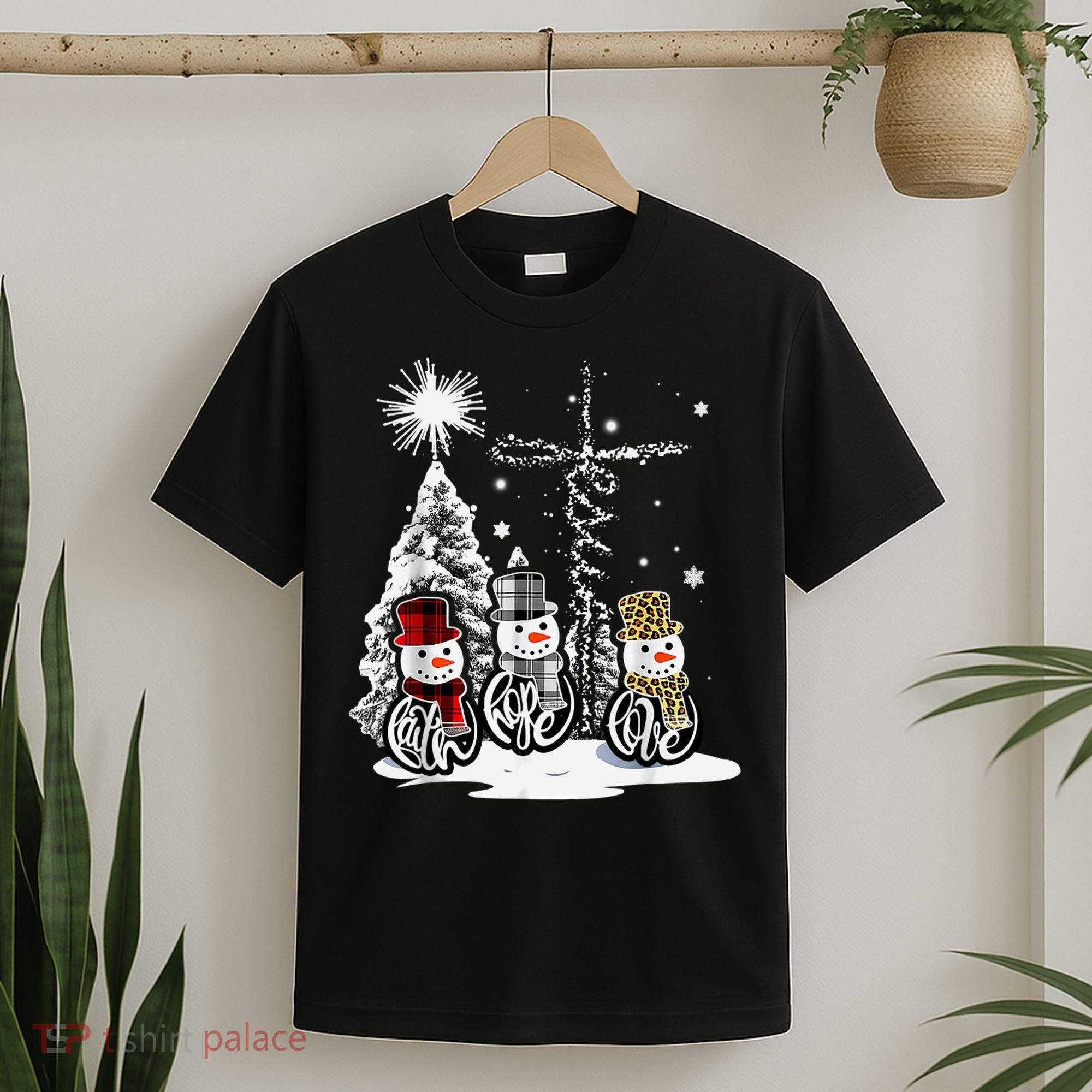 Faith Love Hope Cross Winter Snowman T-Shirt