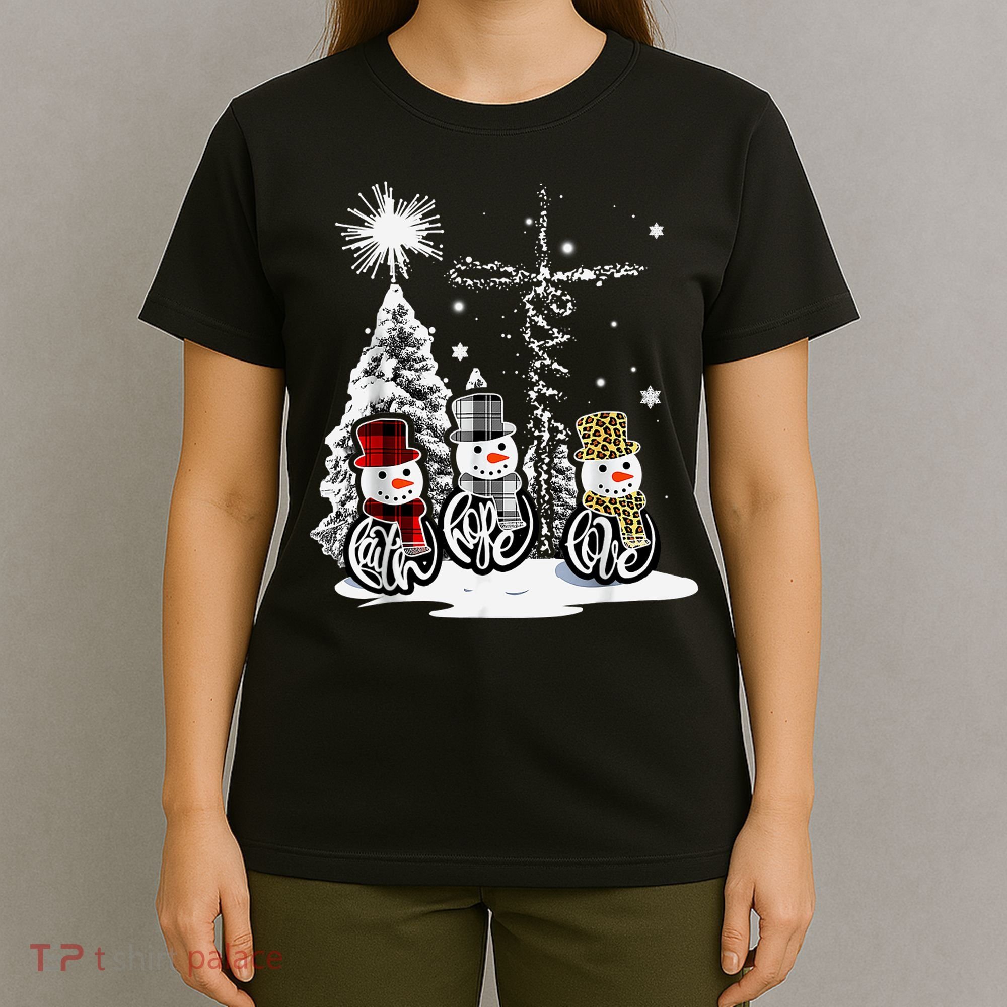 Faith Love Hope Cross Winter Snowman T-Shirt