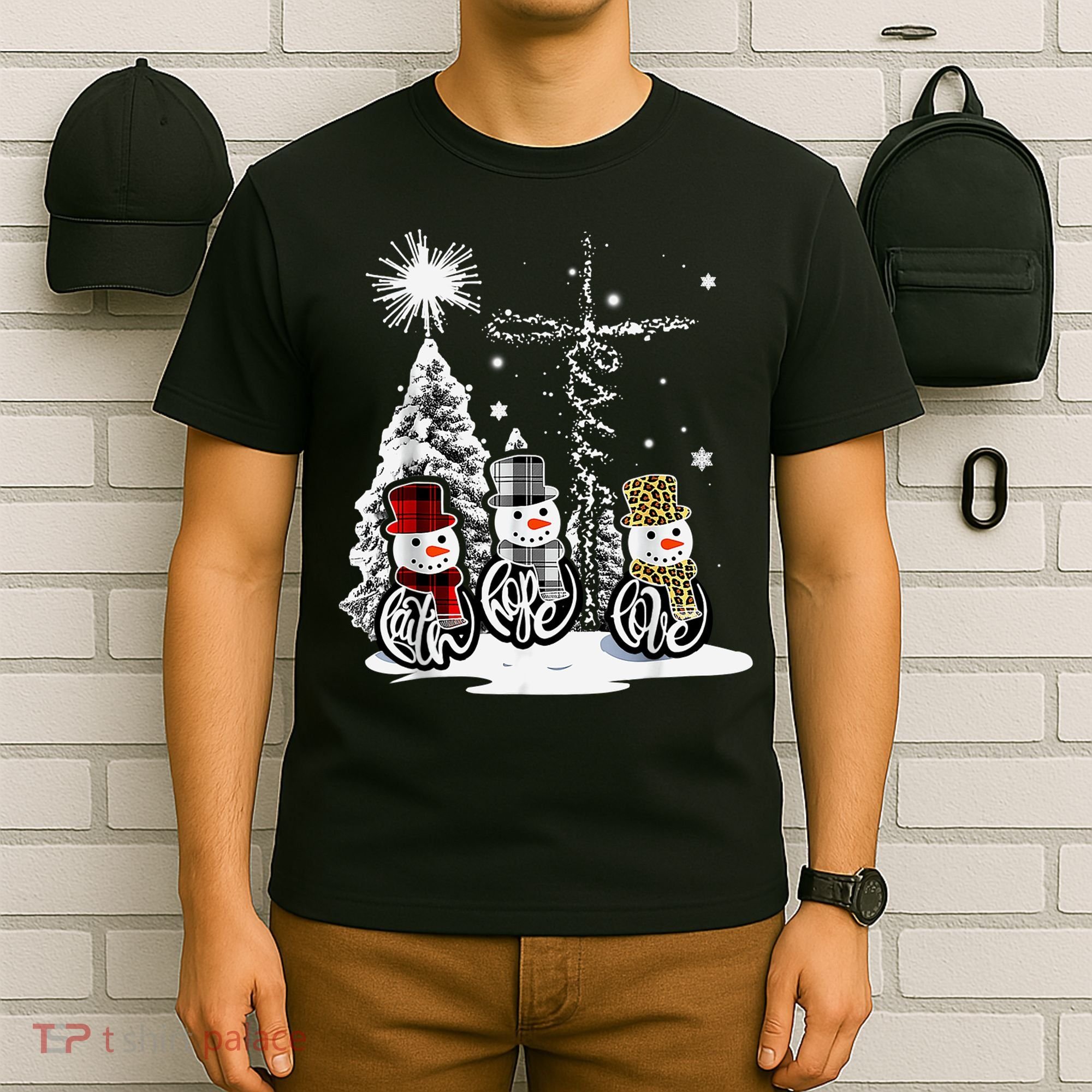 Faith Love Hope Cross Winter Snowman T-Shirt