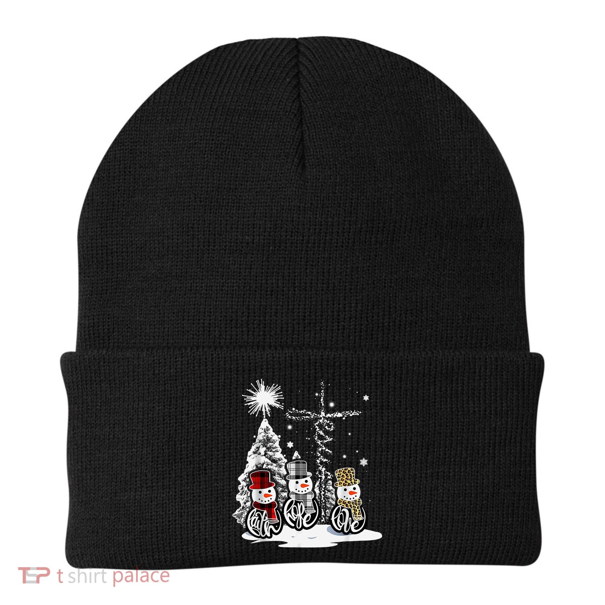 Faith Love Hope Cross Winter Snowman Beanie