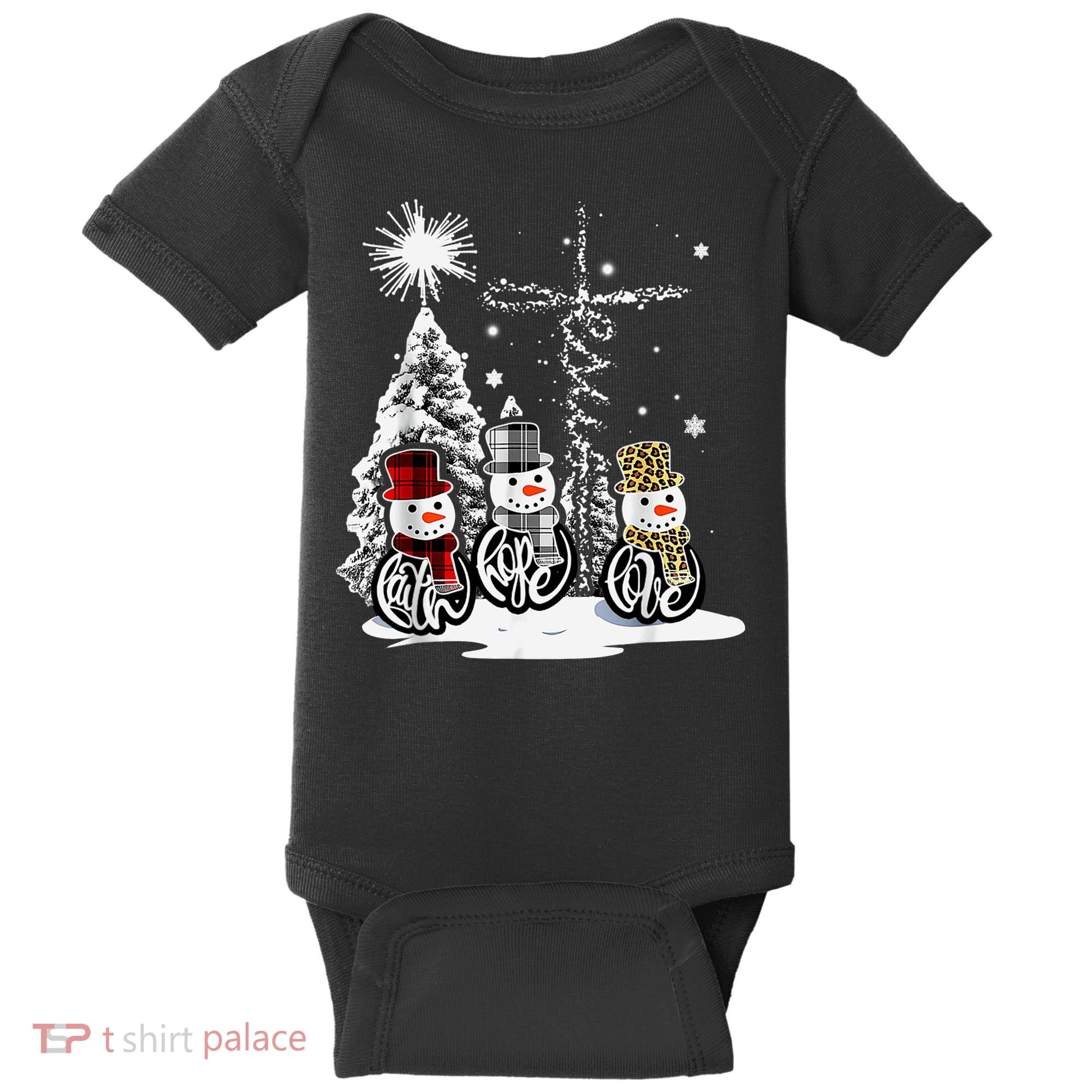 Faith Love Hope Cross Winter Snowman Baby Bodysuit
