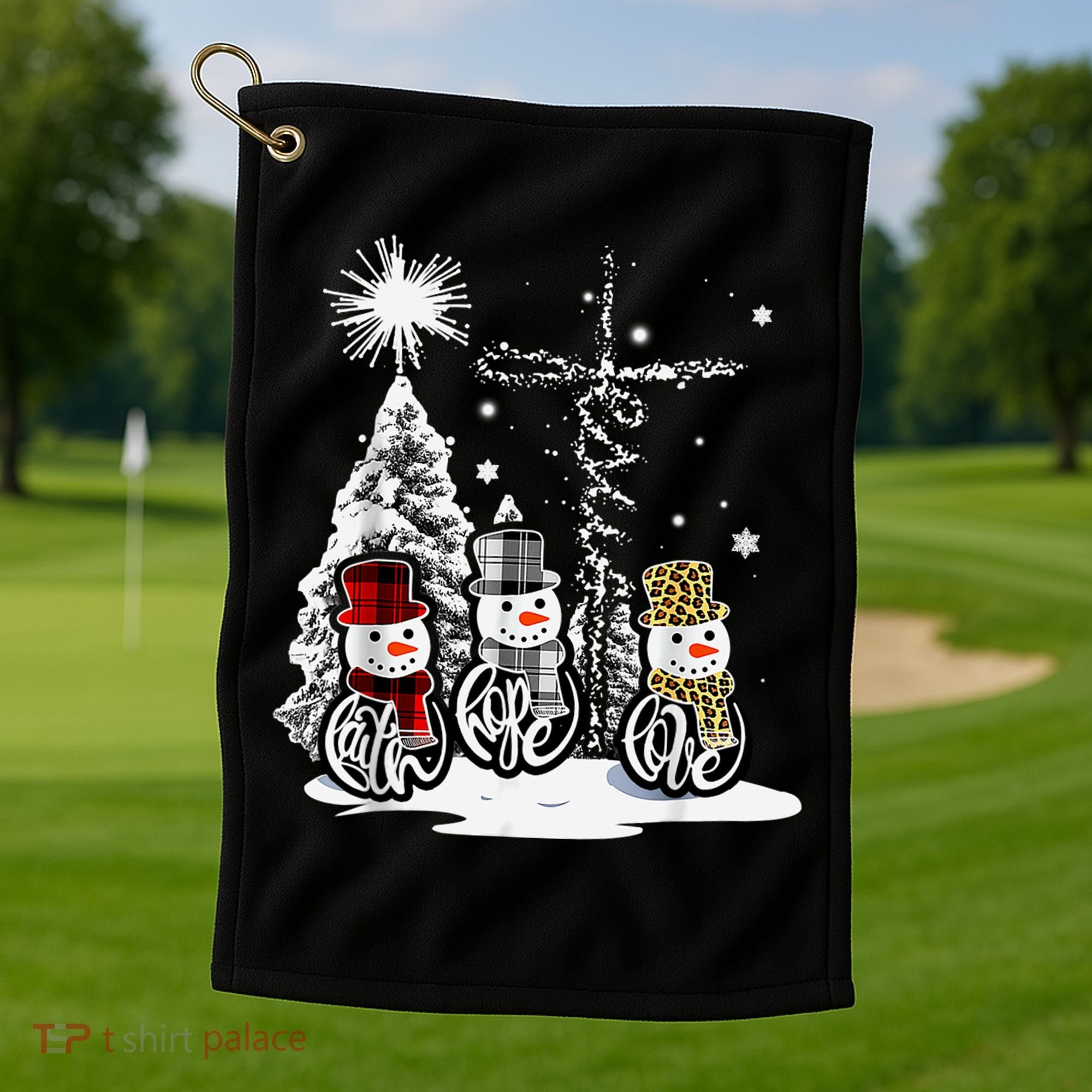 Faith Love Hope Cross Winter Snowman Golf Towel