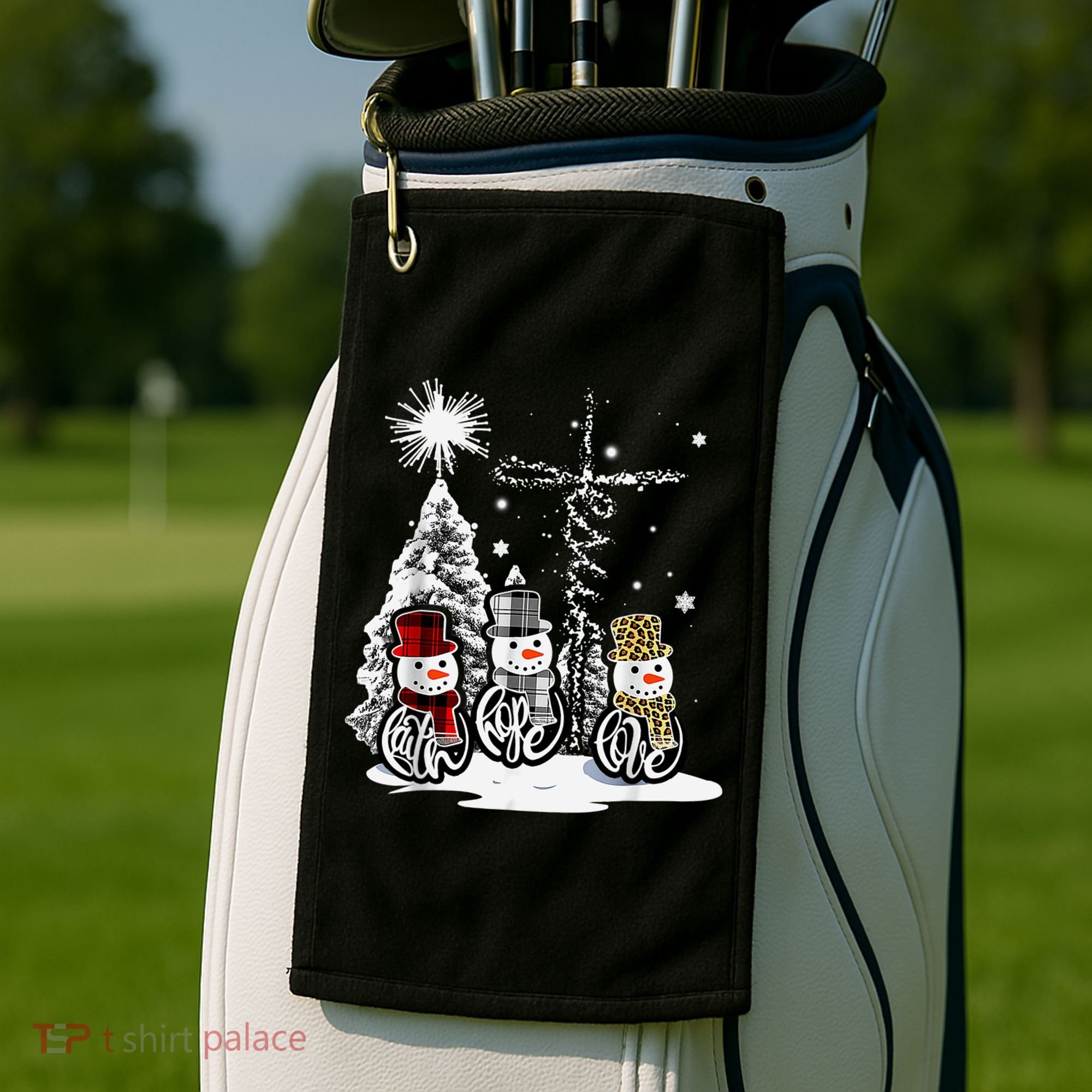 Faith Love Hope Cross Winter Snowman Golf Towel